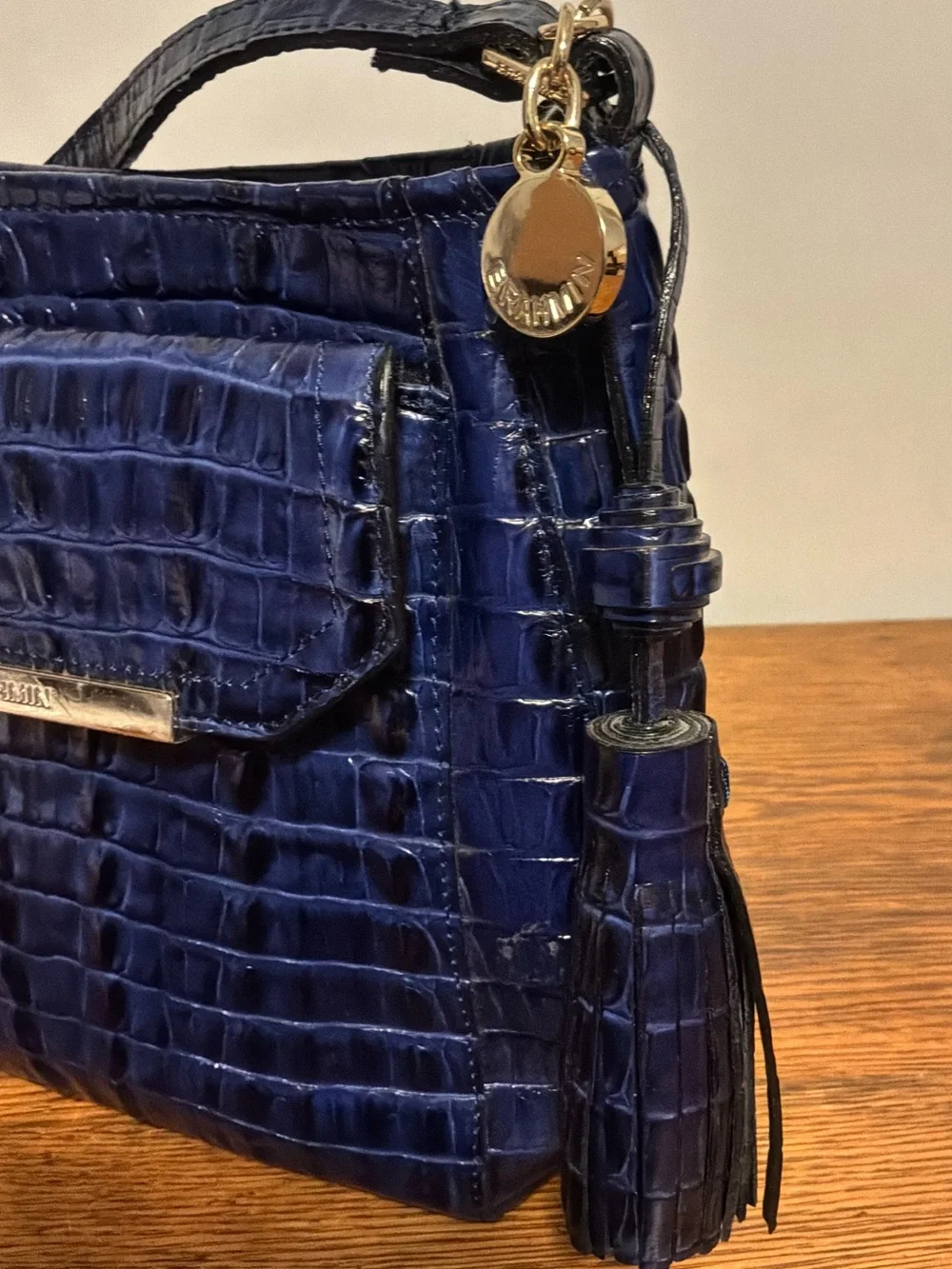 Brahmin Navy/Black Croc-Embossed Leather Crossbody